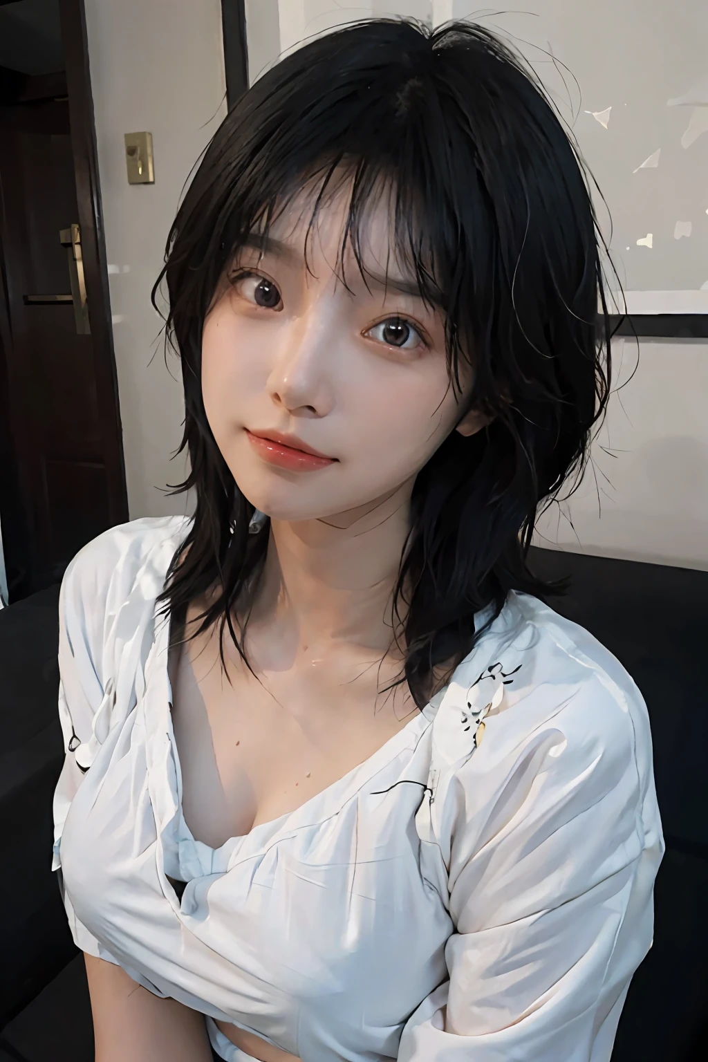 ((Top Quality, 8k, Masterpiece: 1.3)),detailed eyes,best quality,ultra high definition (reality:1.4),professional photo,1girl,professional lighting,Korean girl,beauty korean girl,cute korean girl,
detailed skin,beautiful skin,messy hair,black hair,bobcut,(ultra realistic),(dropping tits: 1.2),,medium ,black microbikini,sweating,detailed face,empty white room,(ultra detailed),(beautifully detailed eyes),detailed face
,Double Eyelids, shiny skin,