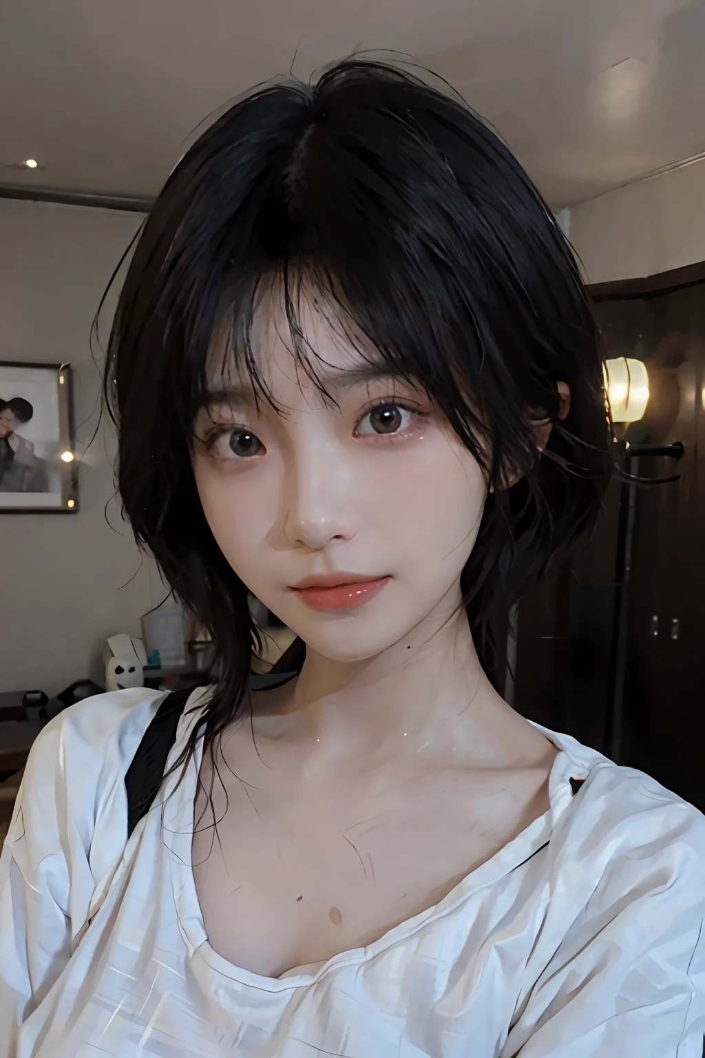 ((Top Quality, 8k, Masterpiece: 1.3)),detailed eyes,best quality,ultra high definition (reality:1.4),professional photo,1girl,professional lighting,Korean girl,beauty korean girl,cute korean girl,
detailed skin,beautiful skin,messy hair,black hair,bobcut,(ultra realistic),(dropping tits: 1.2),,medium ,black microbikini,sweating,detailed face,empty white room,(ultra detailed),(beautifully detailed eyes),detailed face
,Double Eyelids, shiny skin,