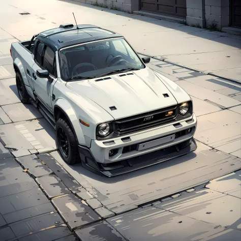 open-top pickup truck，silver grey，lateral face