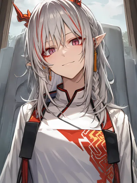 Gray hair and red eyes