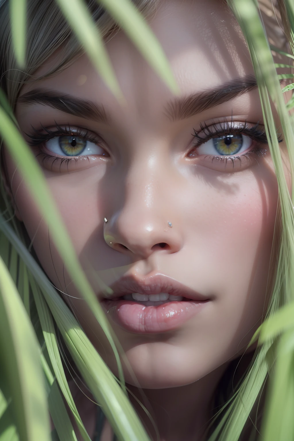 A close up of a woman with a piercing on her nose - SeaArt AI