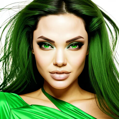 mulher alta, olhos verdes, cabelo negros.