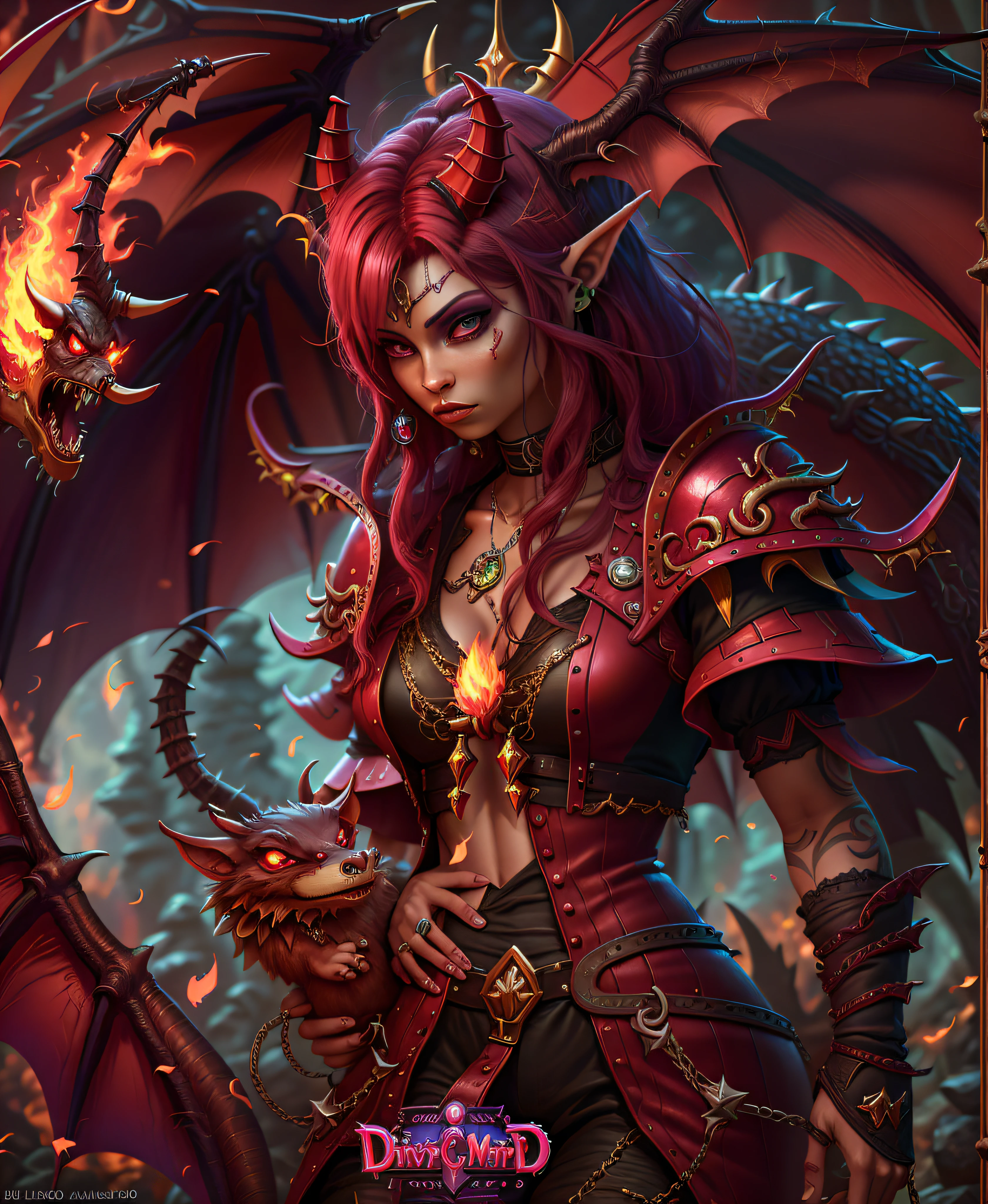 Dragão, Mundo de Warcraft, Voo do Dragão, Alexstrasza, ultra detalhado, 8K, vivid, atmosfera quente, vivid red, armadura de dragão, Garota exótica