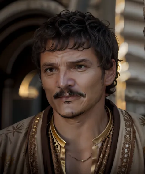 medium photo of man (pedro pascal:1.05),playing oberyn martell,24mm,4k textures,soft cinematic light,highly detailed,sharp focus...