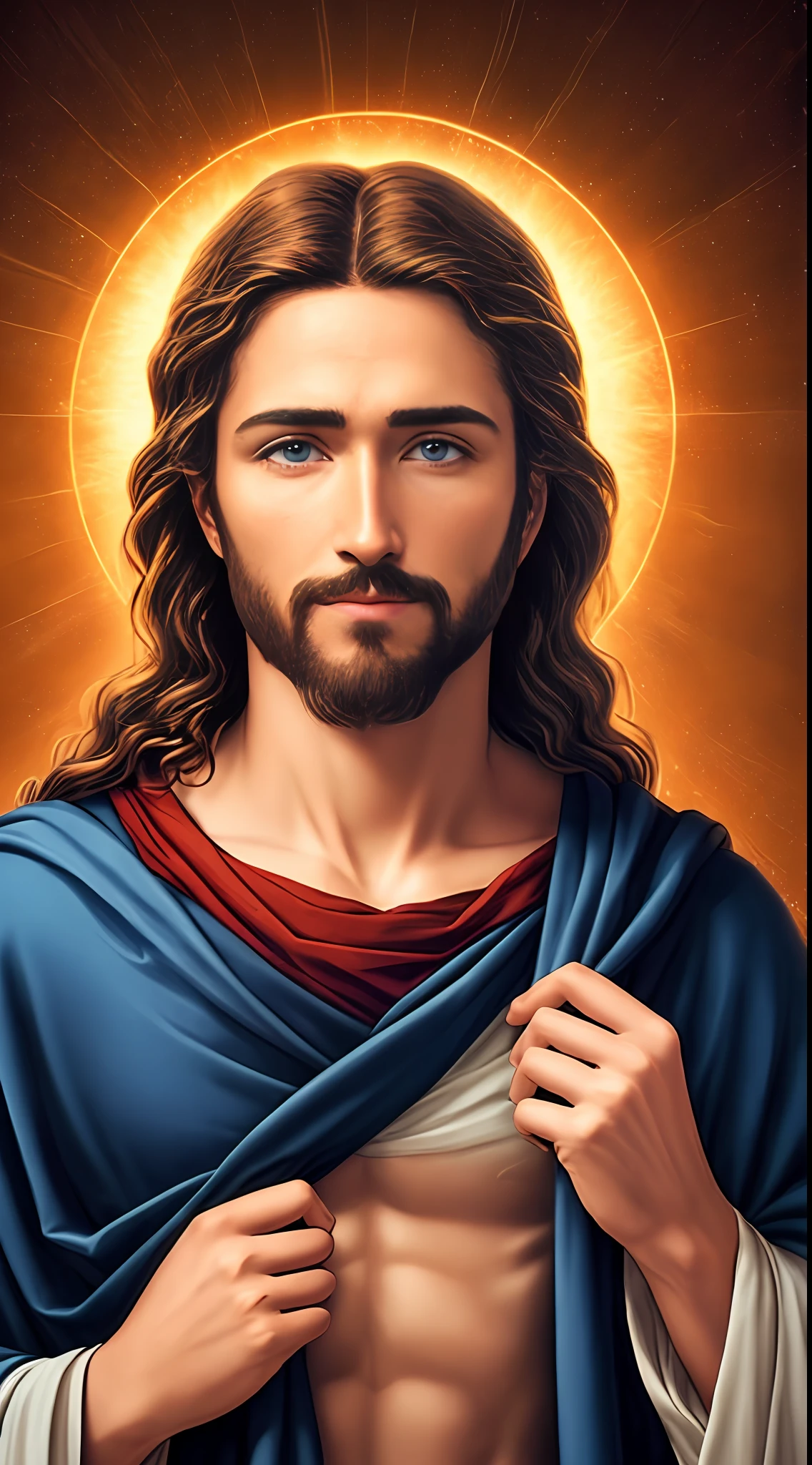 8k Photographic 1 single handsome jesus, blessings, jesus heaven view, real blue eyes, blessing people jesus