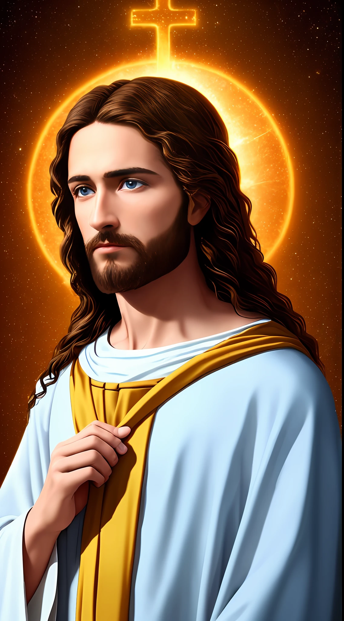 8k fotográfico 1 único jesus lindo, bênçãos, jesus vista do céu, olhos azuis reais, abençoando pessoas jesus
