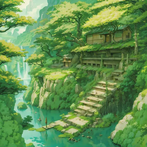 Background art、Beautiful Landscapes、Deities々Shikai、Natural objects、studio ghibli style、You can feel the touch of the brush、