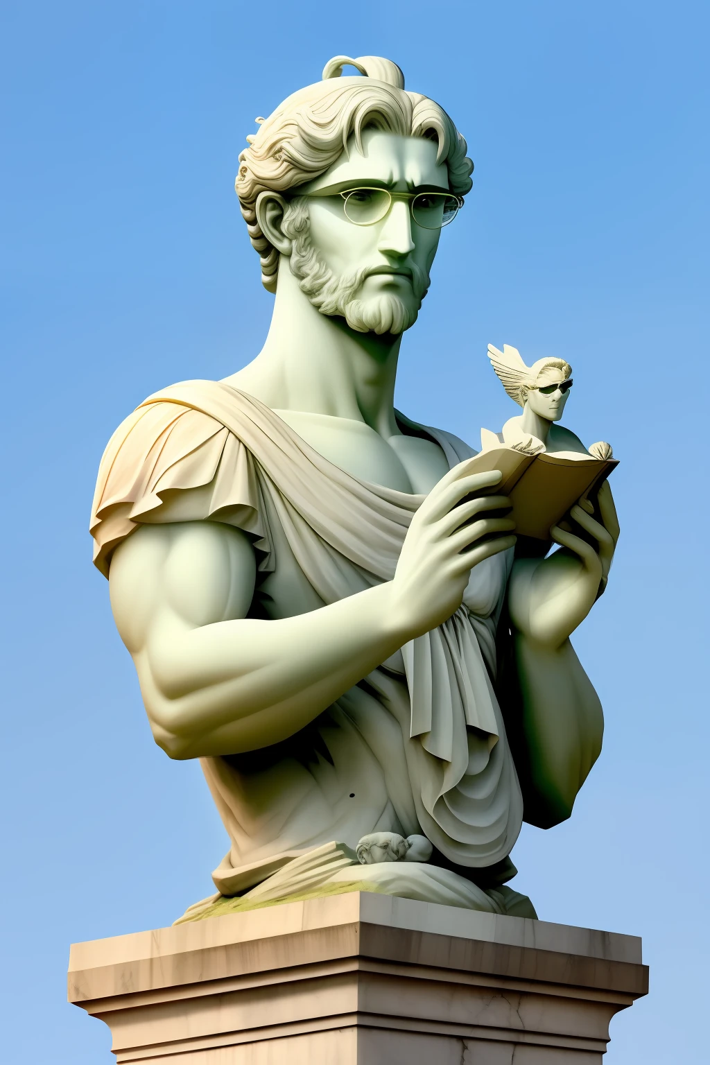 Estilo estatua de mármol griego, sin ropa,gris toguro, canas y gafas