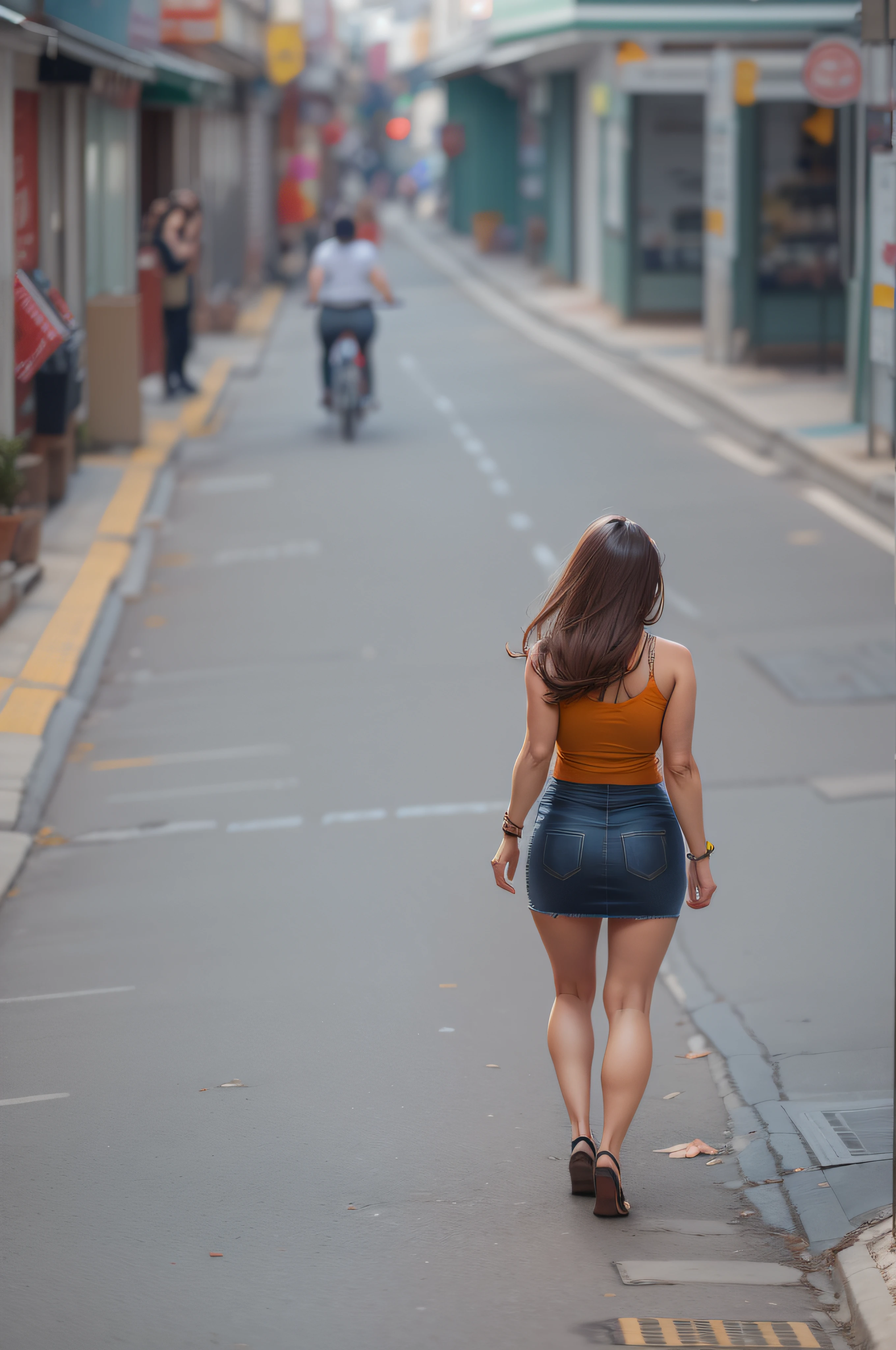 Hay una mujer caminando por la calle con una falda corta - SeaArt AI