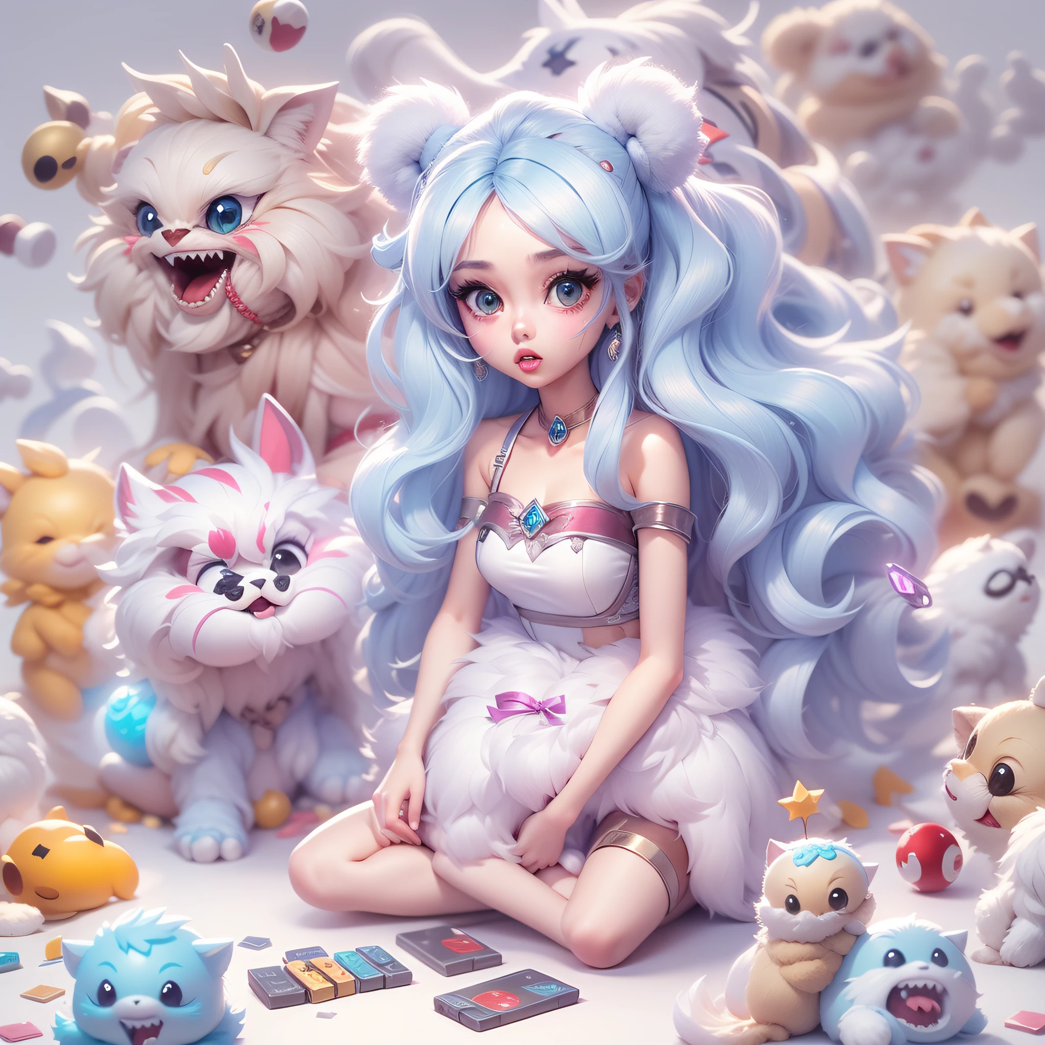 Masterpiece,High Quality,High resolution,The highest resolution,White background,solid color background,transparent background,no background,remove background,Complicated details,Highest quality,game icon,game icon institute,cartoon_style,full body,Cute Fluffy Barbie Monster,all separated