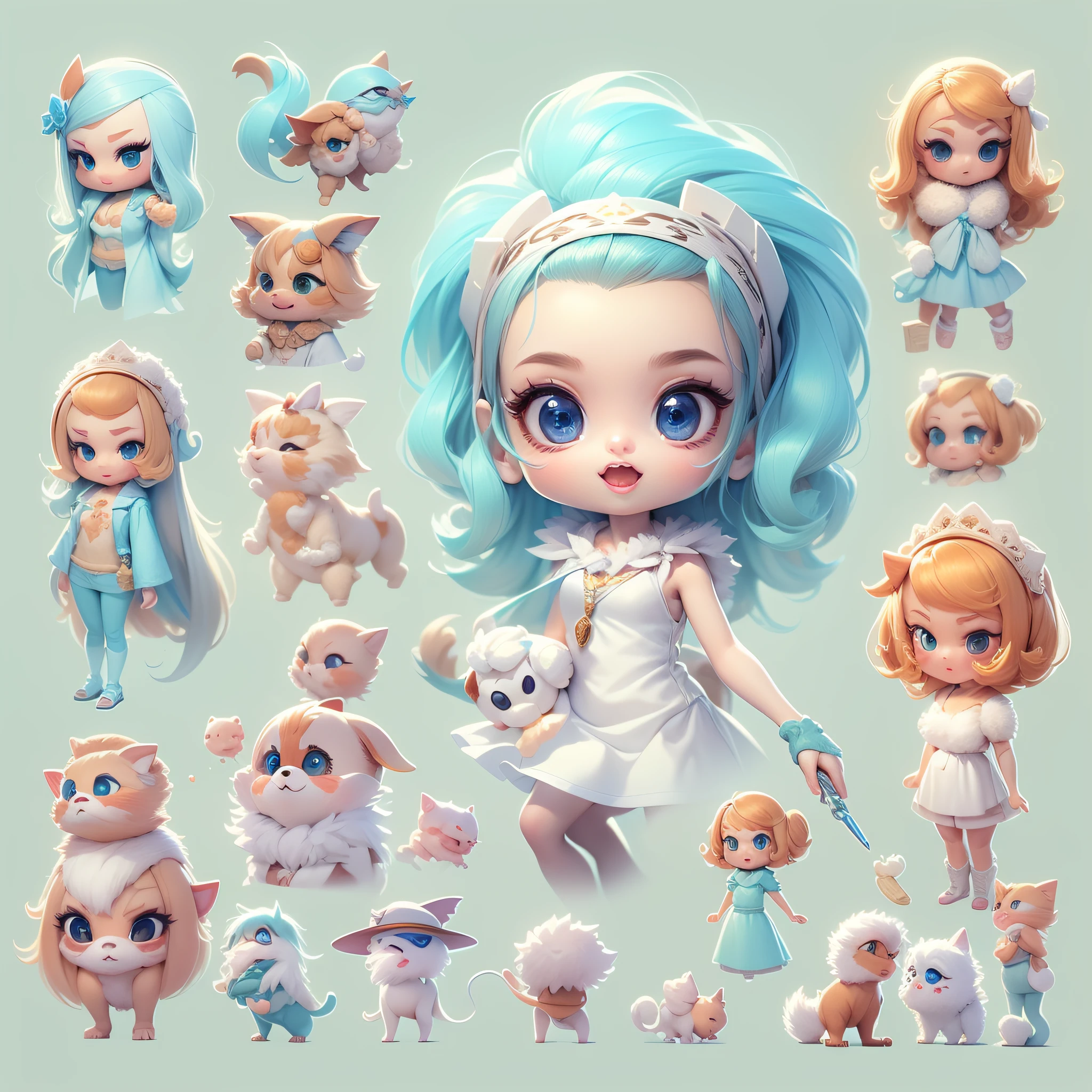 Masterpiece,High Quality,High resolution,The highest resolution,White background,solid color background,transparent background,no background,remove background,Complicated details,Highest quality,game icon,game icon institute,cartoon_style,full body,Cute Fluffy Barbie Monster,all separated