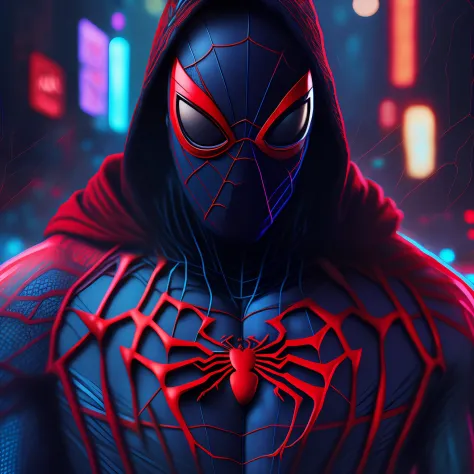 Spider man,Cyberpunk, using bitcoin necklace, 8k.