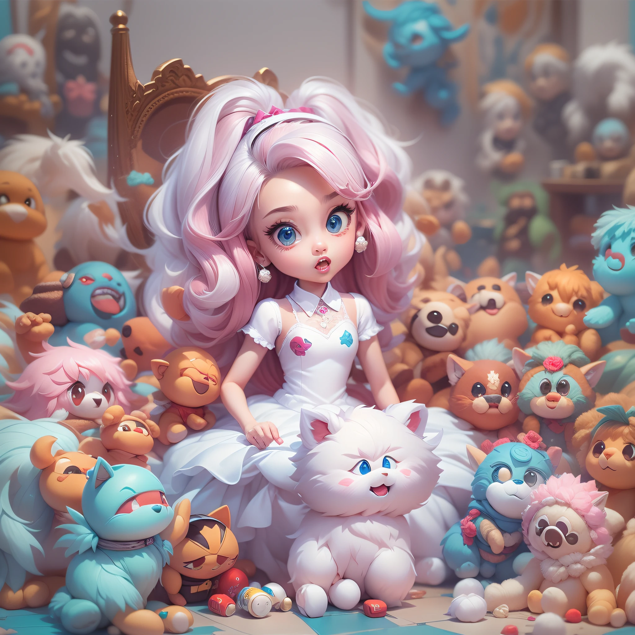 Masterpiece,High Quality,High resolution,The highest resolution,White background,solid color background,transparent background,no background,remove background,Complicated details,Highest quality,game icon,game icon institute,cartoon_style,full body,Cute Fluffy Barbie Monster,all separated