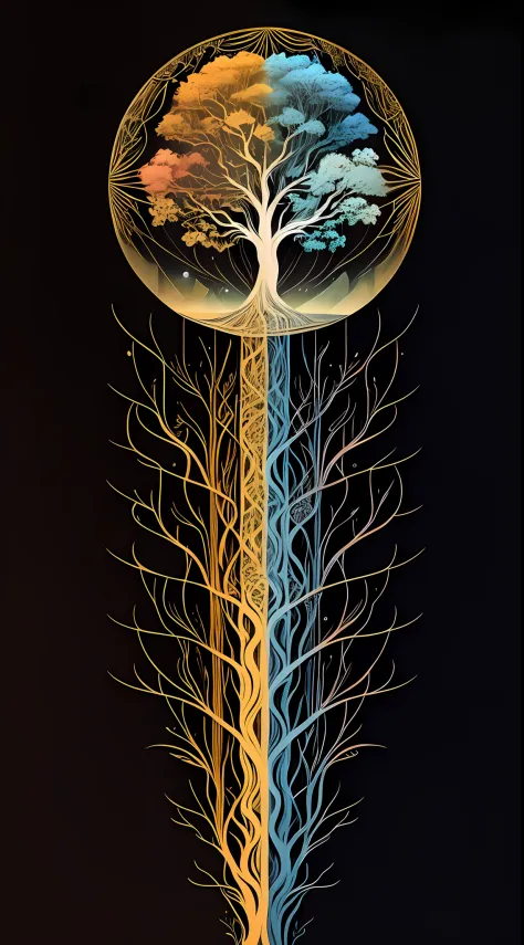 There is a tree，The trunk is long，The trunk is long，The trunk is long，There is a tree inside, Cosmic Tree of Life, simple tree f...