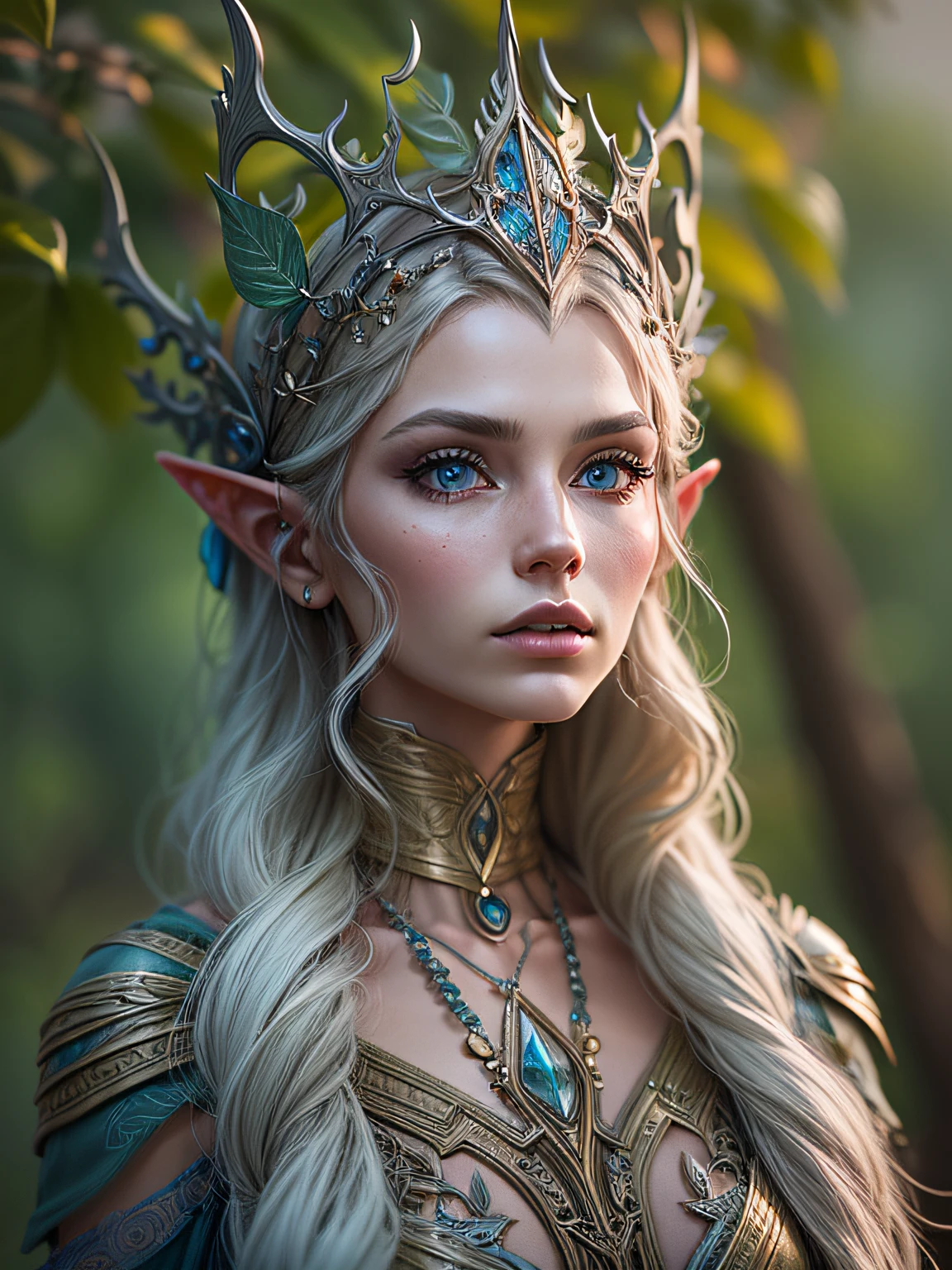 8k, Ultra detallado, fotografía de una hermosa mujer elfa, estilo elfo de alta costura