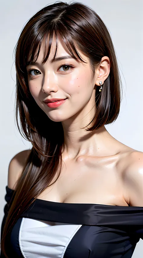 ((​masterpiece、22year old、1 beautiful girl、Detailed eye、short hair with bangs,、shorth hair、neck long、Put your ears out))、big eye、Distinct double eyelids、((top-quality, 超A high resolution、stares at the camera、Light brown eyes、Clean collarbone、glowy skin、Str...