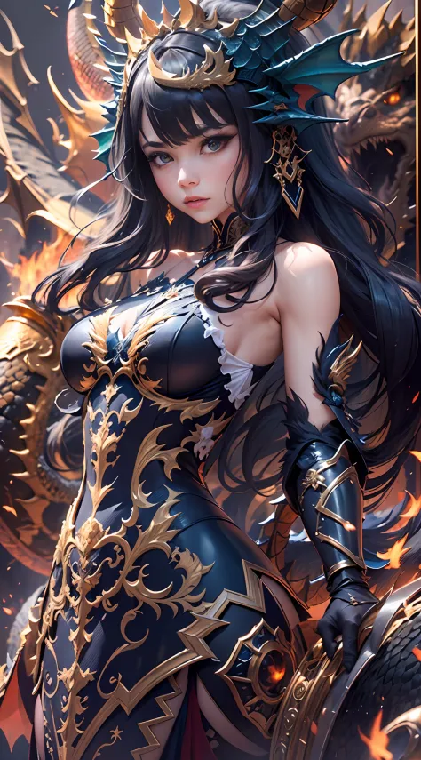 （the detail：1.4）, 3d combination of man and dragon, human dragon tail, a girl in dragon scale armor, the armor has an intricate ...