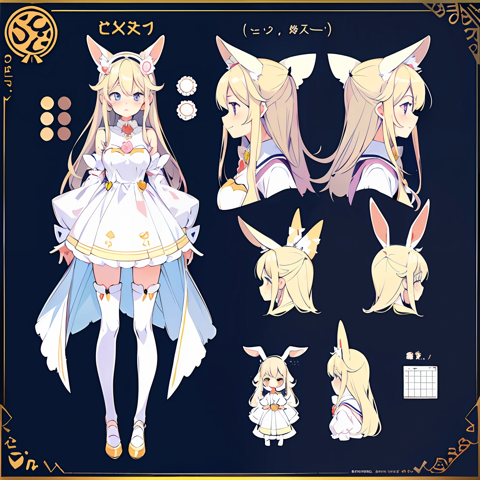 Rabbit-eared girl　(Maximum softness:1.2),(Cute illustration:1.2), (Character Sheet:1.4), (Concept art:1.3)