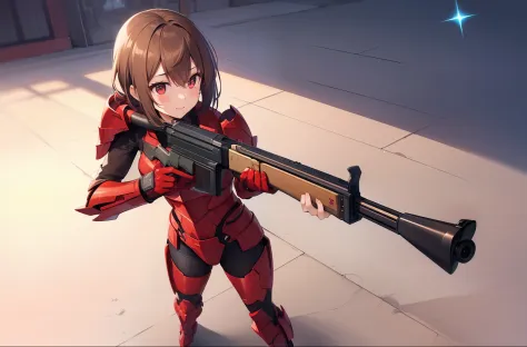 1 girl, solo, Mutsuki from Kancolle, (((red spartan armor from halo))), confident expression, sparkling eyes, (masterpiece), bes...