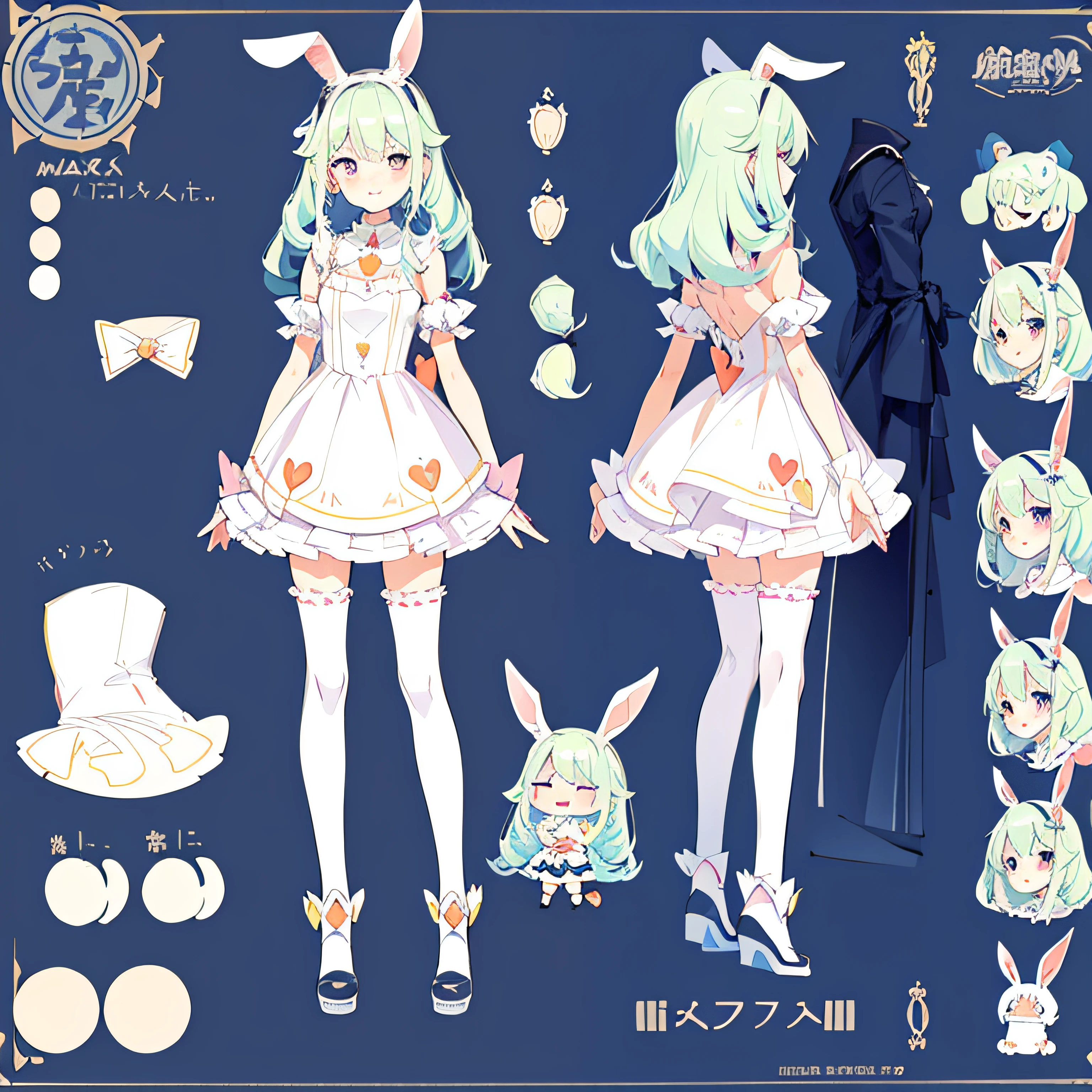 Rabbit-eared girl　(Maximum softness:1.2),(Cute illustration:1.2), (Character Sheet:1.4), (Concept art:1.3)