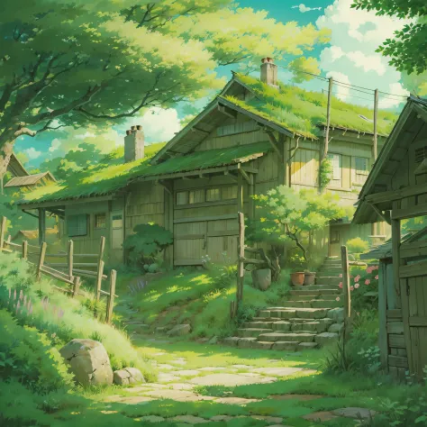 animesque、Background art、Beautiful Landscapes、Deities々Shikai、Natural objects、Studio Ghibli style、You can feel the feel of the brush、countryside view