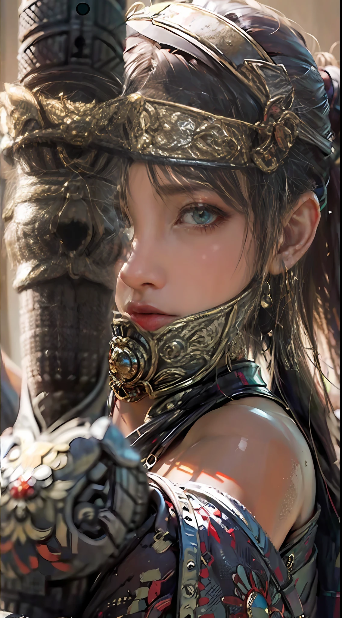 ((Unreal Engine 5)), Realistic rendering, Excellent, (Full set of samurai armor), (Cuirassiers), (Cloak), (The samurai were at the helm), looking on camera, Stand in the studio, Beautiful face, Makeup, CGImix, (Photorealism:1.2), ultrarealistic uhd face,Bare shoulders，Bare thighs, Slim waist, Hourglass figure, Half body, ((Glowing skin)), ((Shiny skin)), Realistic body, ((She has sexy bodies)), ((Clean skin)), Photorealistic, Bokeh, Motion blur, Masterpiece, A high resolution, 1080p, Super detail, Textured skin.