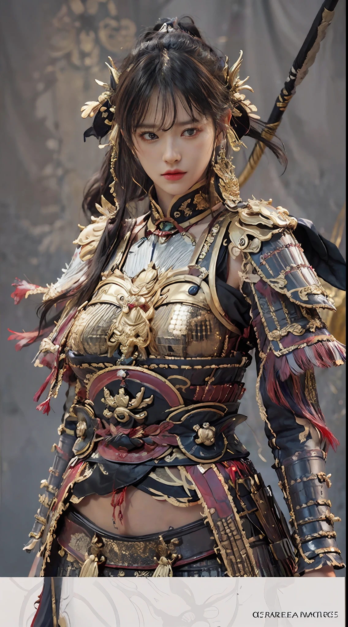 ((Unreal Engine 5)), Realistic rendering, Excellent, (Full set of samurai armor), (Cuirassiers), (Cloak), (The samurai were at the helm), looking on camera, Stand in the studio, Beautiful face, Makeup, CGImix, (Photorealism:1.2), ultrarealistic uhd face,Bare shoulders，Bare thighs, Slim waist, Hourglass figure, Half body, ((Glowing skin)), ((Shiny skin)), Realistic body, ((She has sexy bodies)), ((Clean skin)), Photorealistic, Bokeh, Motion blur, Masterpiece, A high resolution, 1080p, Super detail, Textured skin.