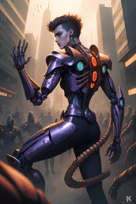 a closeup of a person with a science fiction-style artwork, cosmo, cosmos, Esqueleto cyberpunk, arte de fantasia sombria cyberpu...