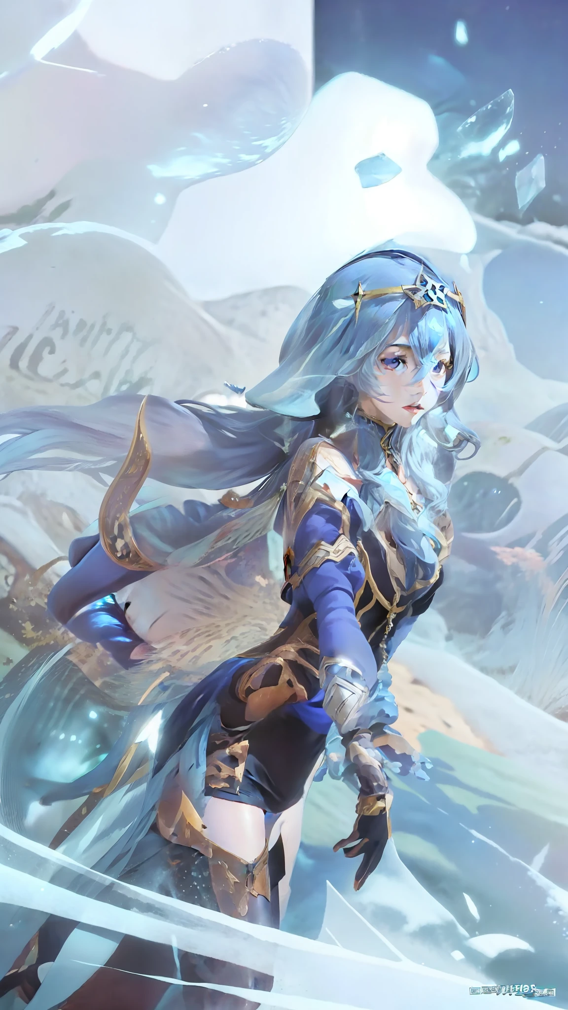 Anime girl with blue hair and blue wings flying in the sky, Kushatt Krenz Key Art Women, Detailed key anime art, Genshin, high detailed official artwork, Portrait Chevaliers du Zodiaque Fille, Keqing from Genshin Impact, Ayaka Genshin impact, crisp clear rpg portrait, crystalline skin, freezing blue skin, shadowverse style, pale blue armor