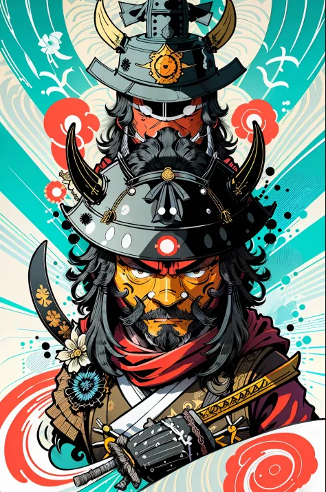 asian samurai in the style of 0mib