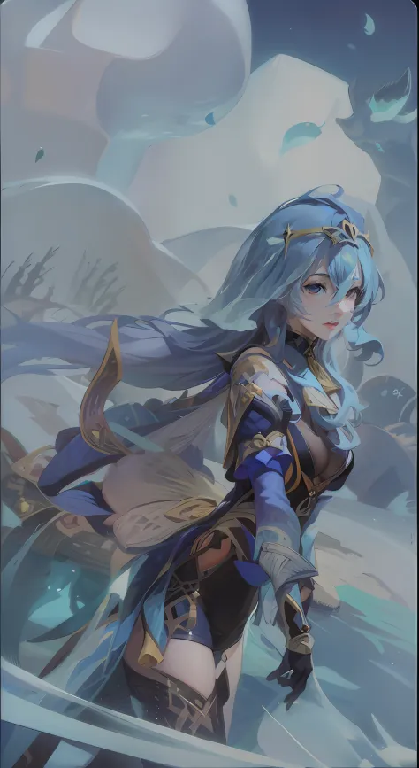 There was a woman with a sword and a blue dress, Extremely detailed Artgerm, Art germ on ArtStation Pixiv, wlop rossdraws, Portr...