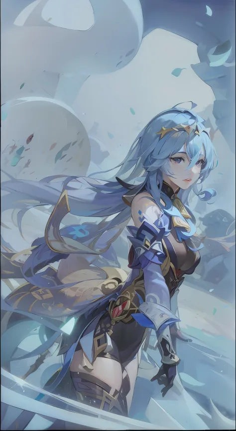 Anime - style painting of a woman with blue hair and a sword, Portrait Chevaliers du Zodiaque Fille, Extremely detailed Artgerm,...