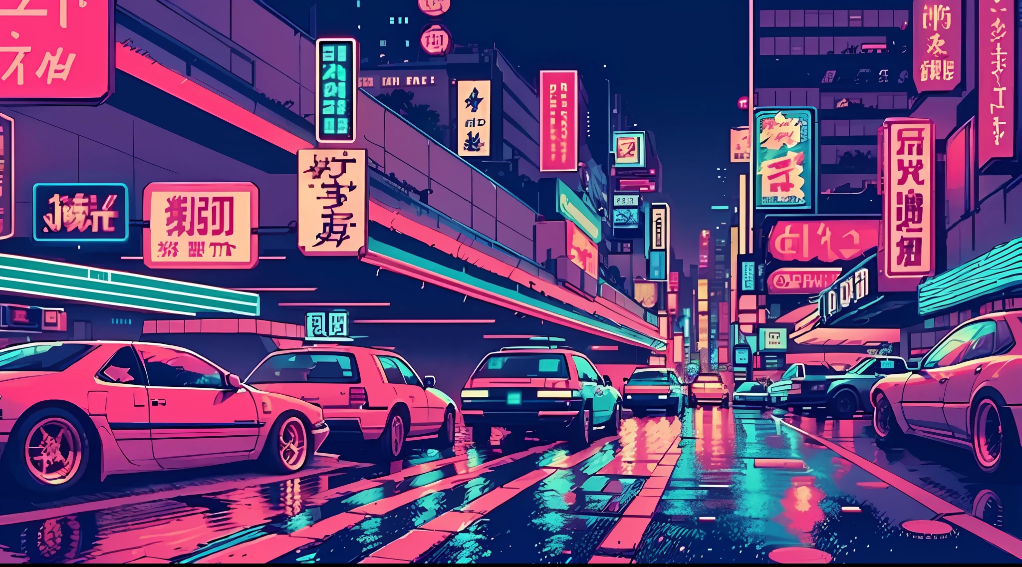 (Bokeh-Effekt), (dynamisches Englisch), ((erstes Werk)), (Straßen von Tokio), (zebracross), (Regen), (Nacht), Leere Stadt, Dunkel, (Neon), Pixel Kunst, ((verpixelt)), cyberpunk, (Retro)
