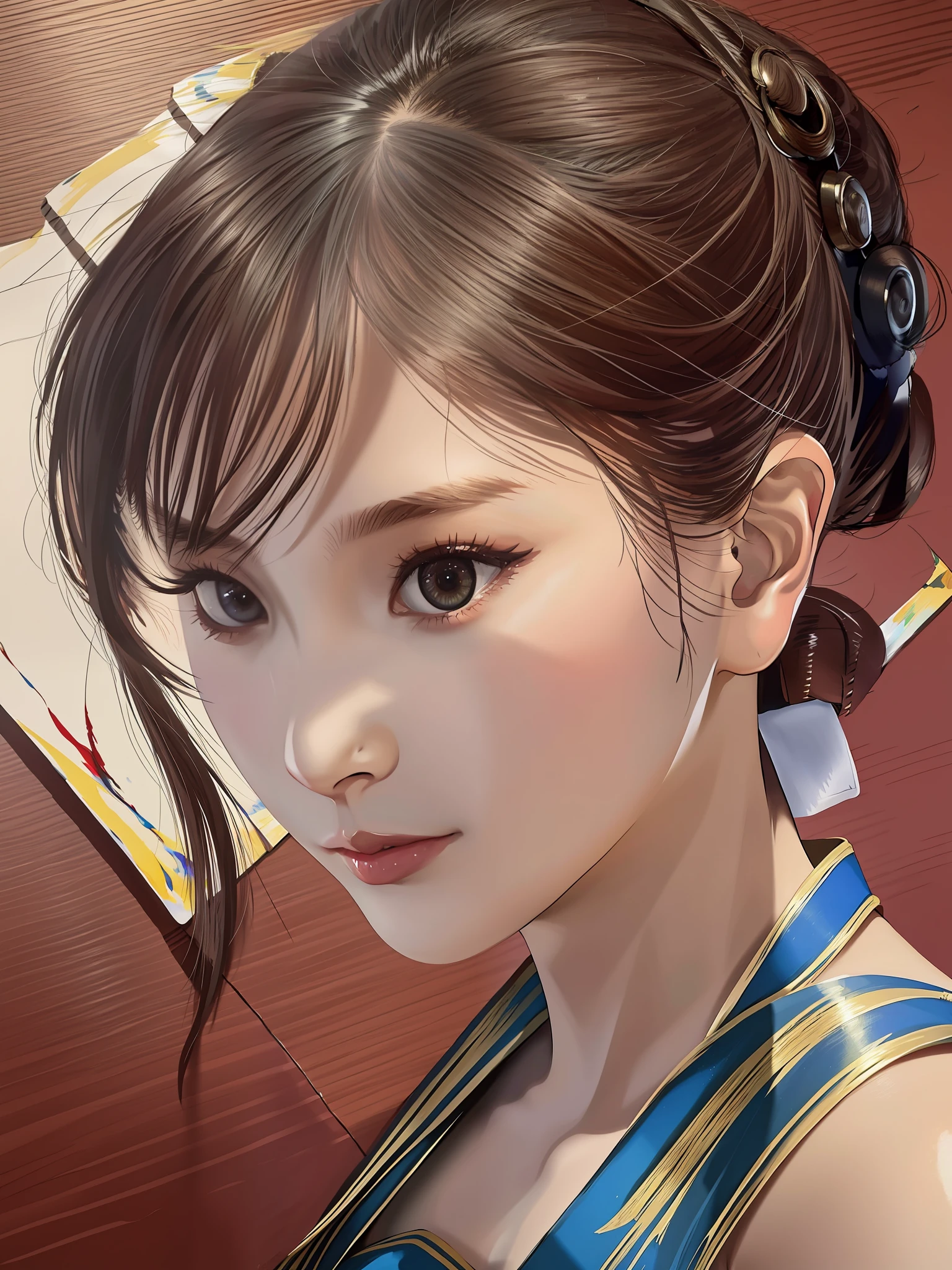 A beautiful girl,masterpiece, best quality, (chun-li:1.2), brown eyes,modelshoot style, (extremely detailed CG unity 8k wallpaper),photorealistic painting by Ed Blinkey, Atey Ghailan, Studio Ghibli, by Jeremy Mann, Greg Manchess, Antonio Moro, trending on ArtStation, trending on CGSociety, Intricate, High Detail, Sharp focus, dramatic, photorealistic painting art by midjourney and greg rutkowski