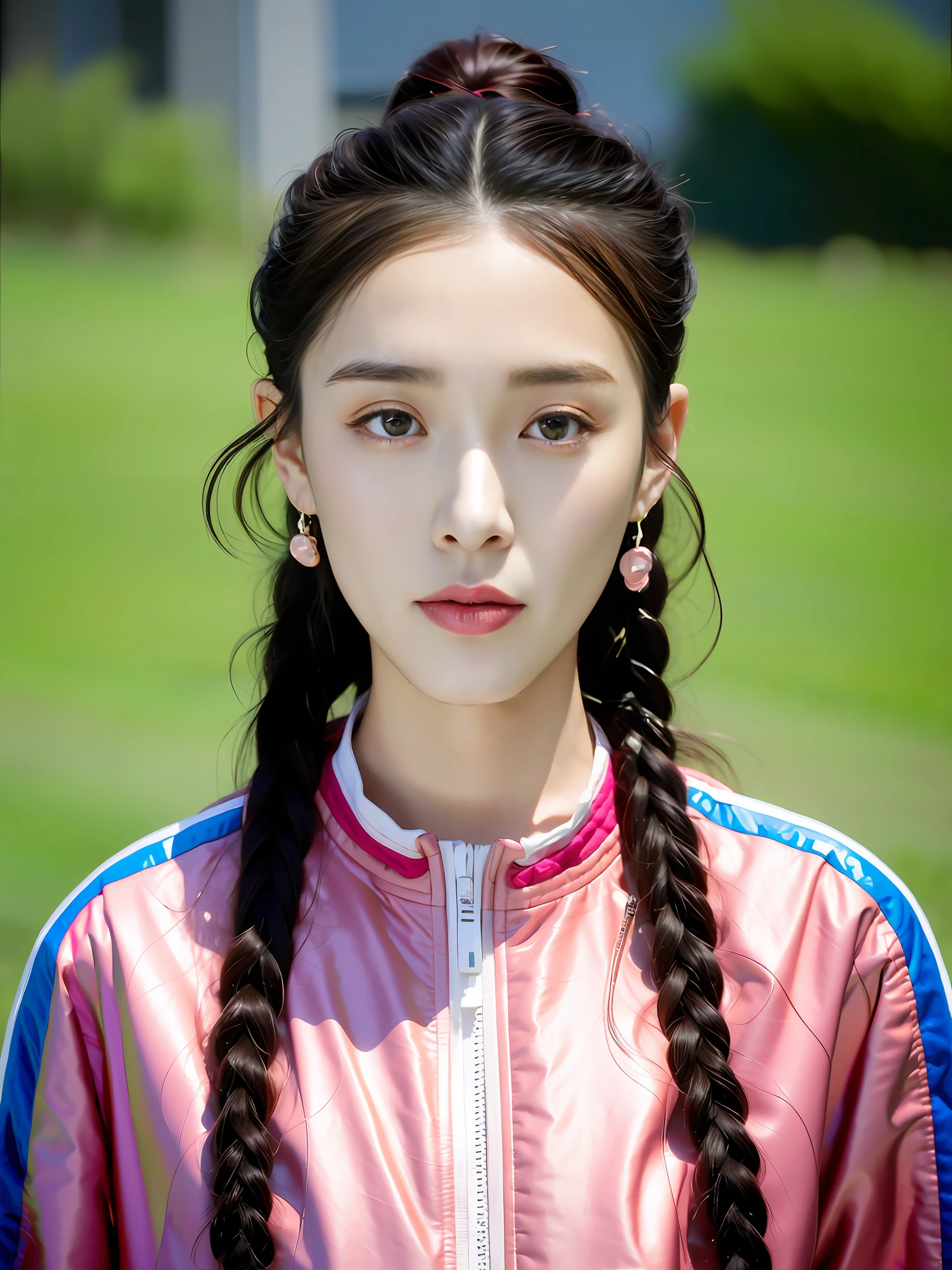 alafed asian woman，Long black hair and pink jacket, wan adorable korean face, young lovely Korean faces, jaeyeon nam, wenfei ye, xintong chen, yanjun cheng, young cute wan asian face, Realistic. Cheng Yi, beautiful Korean women, portrait of female korean idol, south east asian with round face, xue han