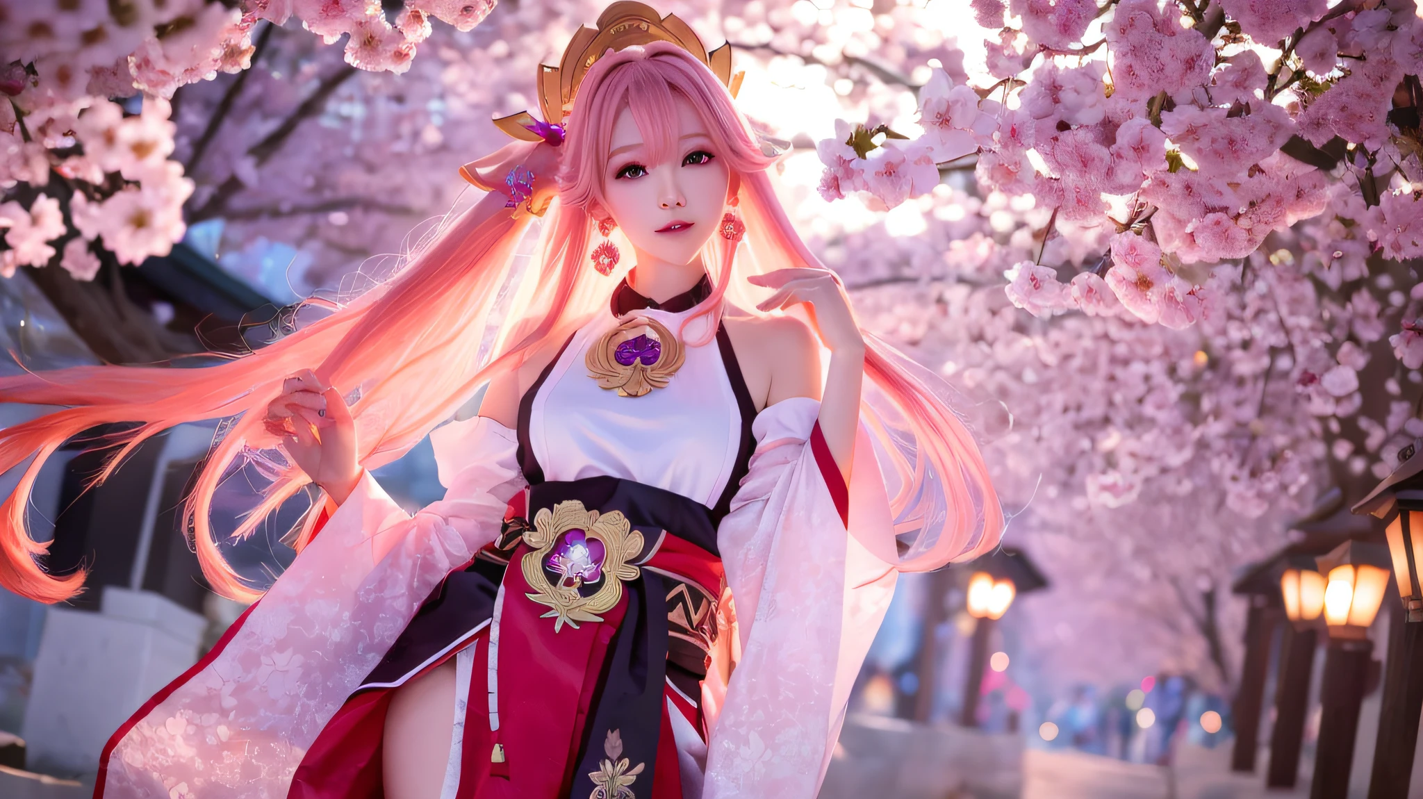 women tall with kimono standing with cute face huge breast ini sakura park solo ini afternoon realistic