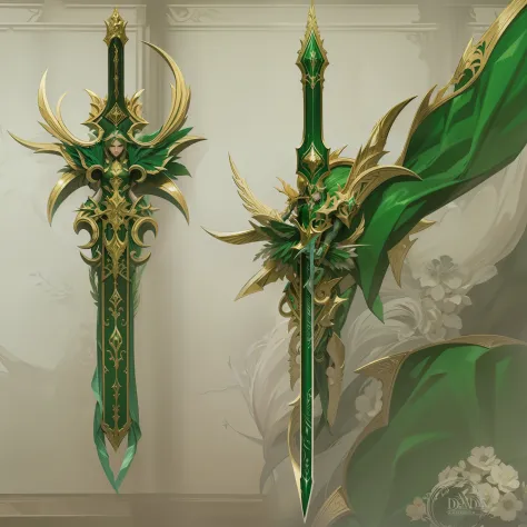 espada verde e dourada, castlevania, espada flutuante, detalhes em dourado, green blade