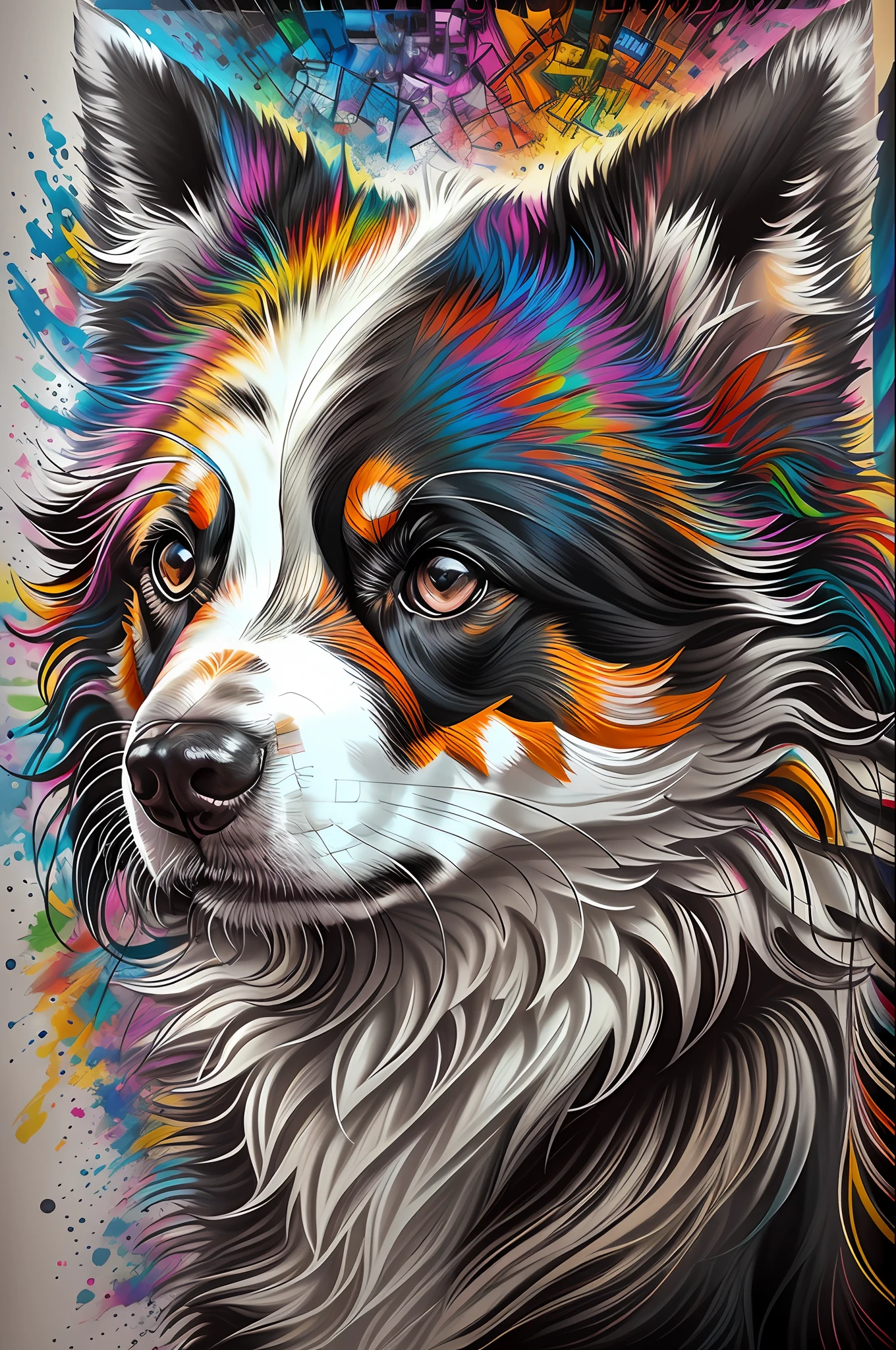 ( Border Collie Hund mit weißem und schwarzem Fell ),  Eduardo Kobra beim Quilten ,mehrdimensionale geometrische Wand PORTRAIT, arte, chibi,
Yang016K, Schön, Färbung,
Primäre Werke, Bessere Qualität, Bessere Qualität, offizielle Kunst, schön und ästhetisch, Realist