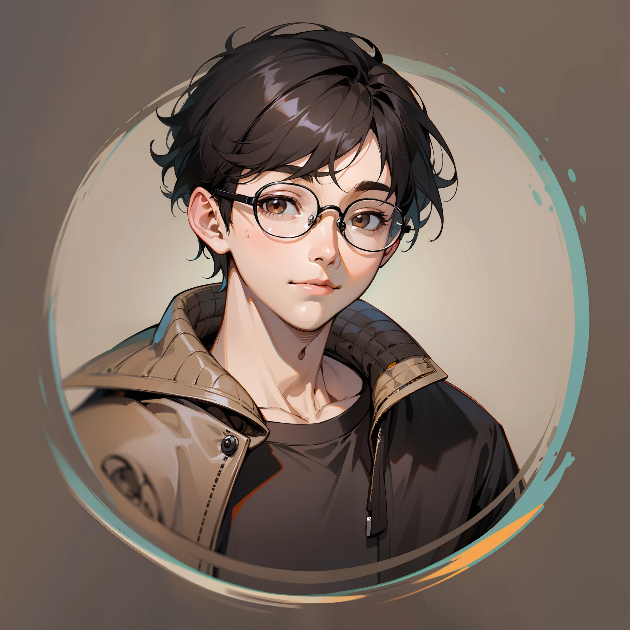 Boy , glasses, black hair, brown eyes, potrait, simple background