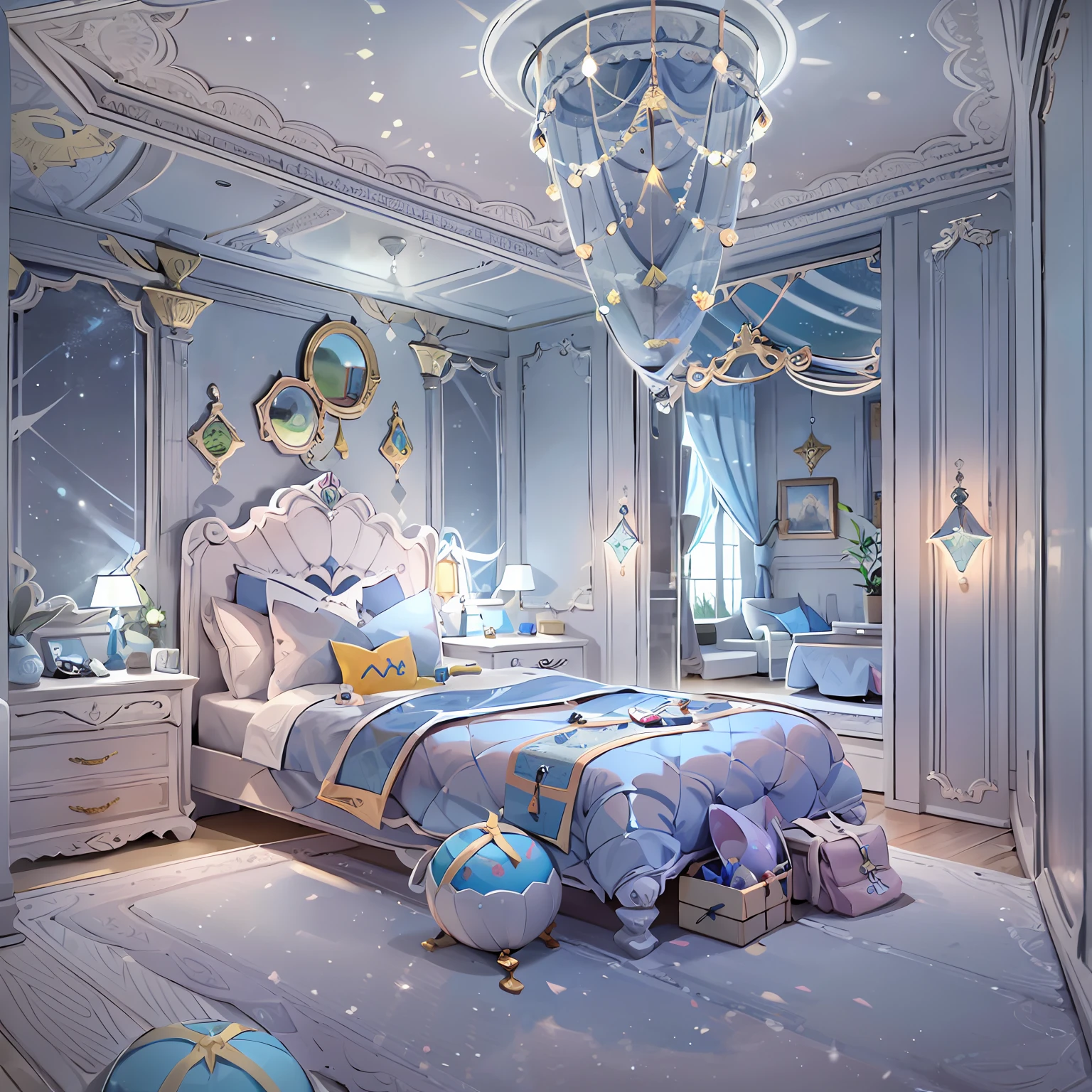 （Girl's room with a light blue touch，Speckled glass crystal decorations）