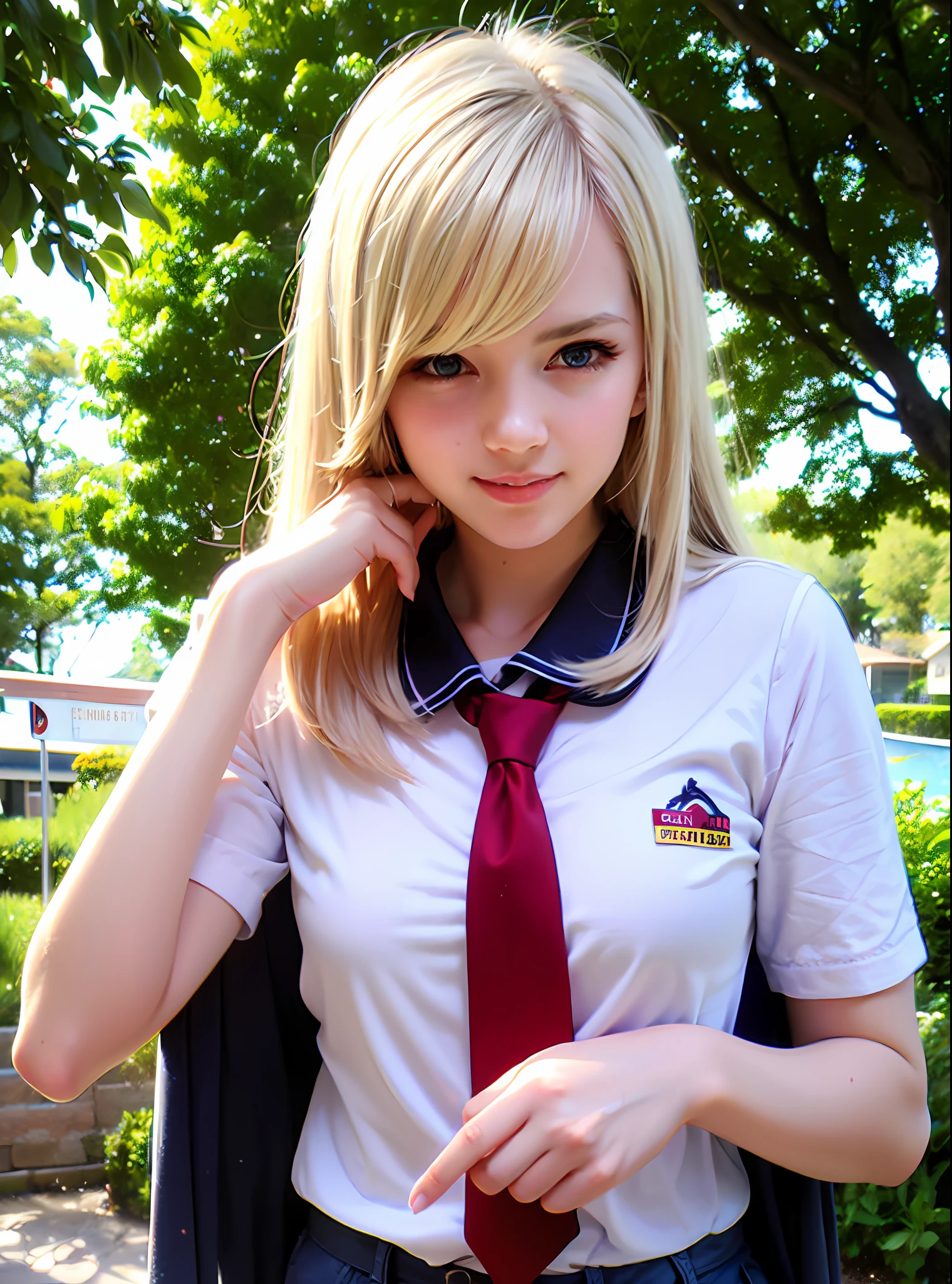 Authentic photo quality、Extraordinary beauty、Gentle and cheerful look、lustrous beautiful skin、White muscle、Sexy and refreshing perfect beautiful cute face、Glowing bangs、Super Long Platinum Blonde Straight Silky Hair、Very cute 18 year old beautiful girl、Big beautiful blue eyes、School Uniforms、