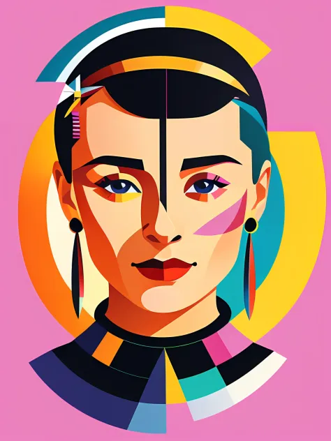 （Kandinsky's artwork:0.7), Audrey Hepburn，Close-up of character avatars，Sharp Images, 8K, rim-light, flat illustration，design,ti...