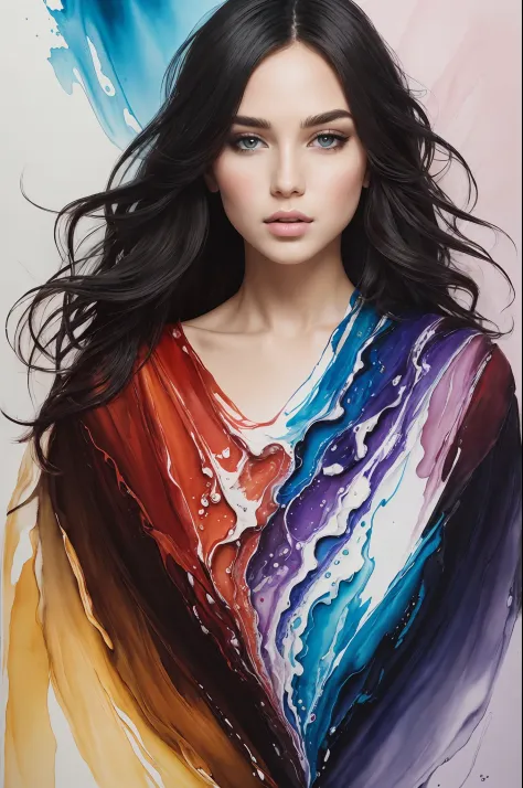 colorful beautiful girl: a girl 29-years old, messy hair, oil painting, nice perfect face with soft skinice perfect face, blue y...