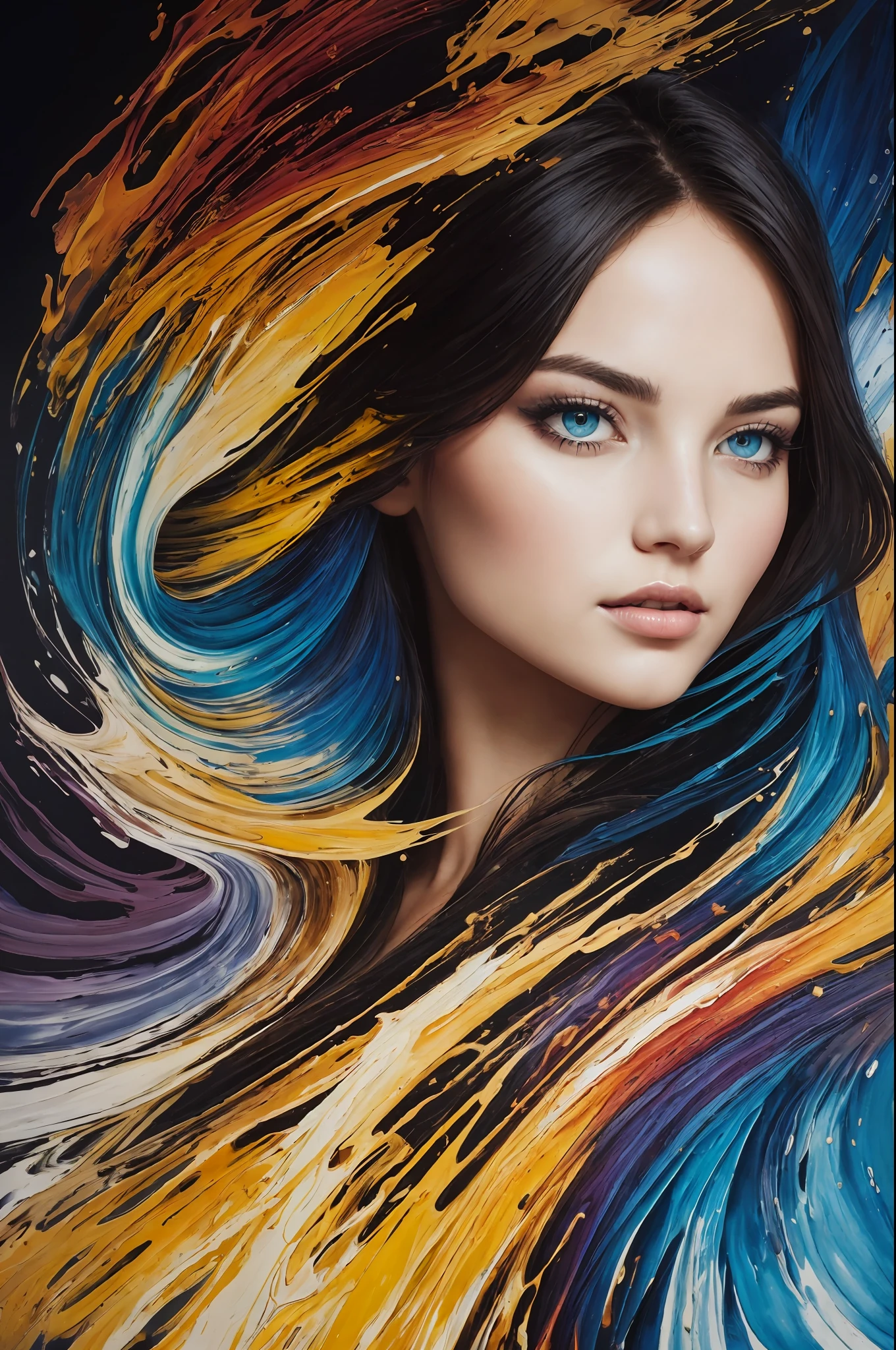 Colorful beautiful girl: a girl 29-years old, messy hair, oil painting, nice perfect face with soft skinice perfect face, blue yellow colors, light purple and violet additions, light red additions, intricate detail, splash screen, 8k resolution, masterpiece, cute face,artstation digital painting smooth veryBlack ink flow: 8k resolution photorealistic masterpiece: intricately detailed fluid gouache painting: by Jean Baptiste Mongue: calligraphy: acrylic: watercolor art, professional photography, natural lighting, volumetric lighting maximalist photoillustration: by marton bobzert:, complex, elegant, expansive, fantastical,  wavy hair, vibrant, Best quality details, realistic, High definition, High quality texture, epic lighting, Cinematic film still, 8k, soft lighting, anime style, masterful playing card border, random Colorful art, oil painting, blue yellow colors, light purple and violet additions, light red additions, intricate detail, splash screen, 8k resolution, masterpiece, artstation digital painting smooth veryBlack ink flow: 8k resolution photorealistic masterpiece: intricately detailed fluid gouache painting: by Jean Baptiste Mongue: calligraphy: acrylic: watercolor art, professional photography, natural lighting, volumetric lighting maximalist photoillustration: by marton bobzert:, complex, elegant, expansive, fantastical, vibrant