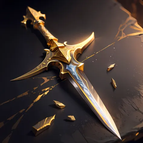 There is an ancient golden knife on it, Sharp edges, jagged, dark --auto