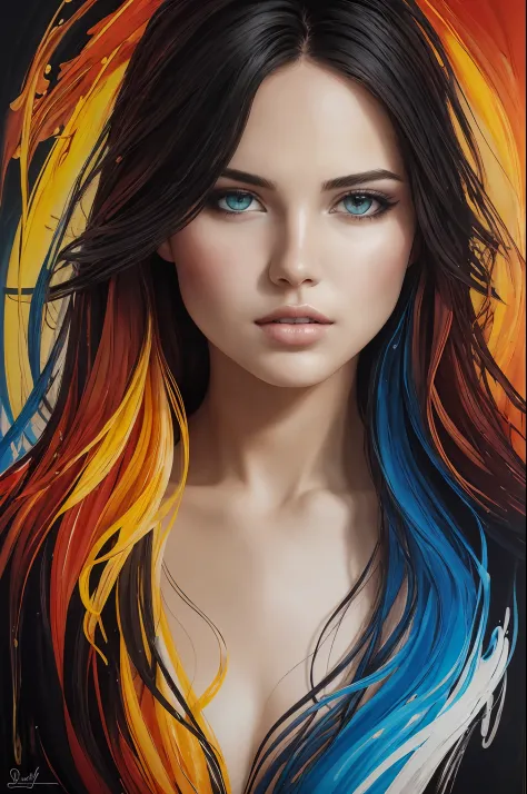 colorful beautiful girl: a girl 29-years old, messy hair, oil painting, nice perfect face with soft skinice perfect face, blue y...