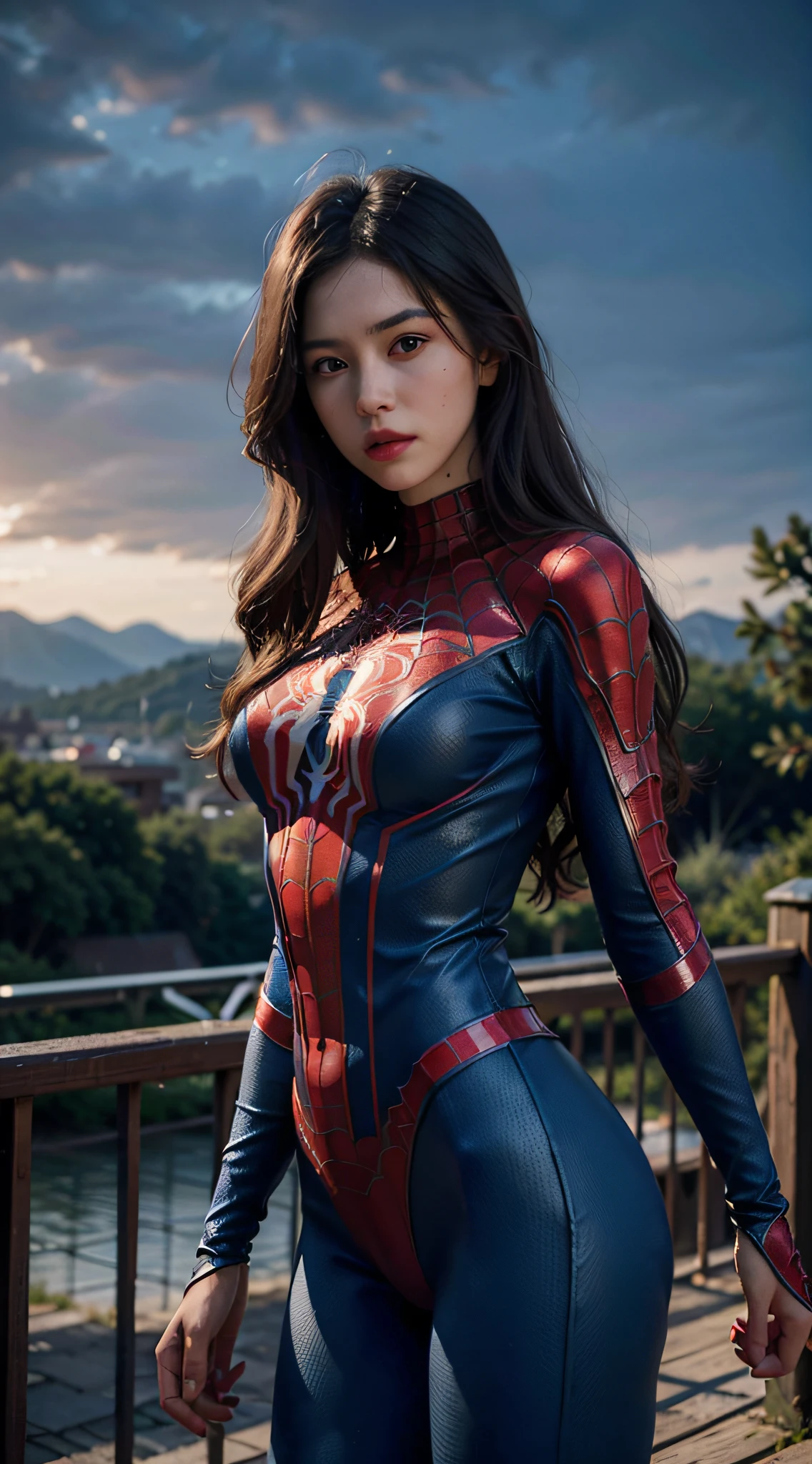 (vestindo mulher aranha_cosplay_roupa:1.1), na frente de um céu, (red and blue roupa:1.3),
boa mão,4K, alta resolução, obra de arte, melhor qualidade, cabeça:1.3,((Fotografia Hasselblad)), pele finamente detalhada, foco nitído, (iluminação cinematográfica), noite, iluminação suave, Ângulo Dinâmico, [:(rosto detalhado:1.2):0.2], seios médios, fora,