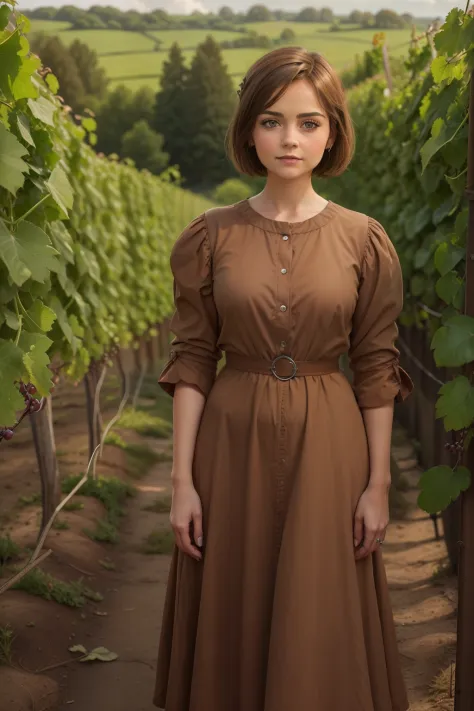 ((Jenna Coleman)), (she is standing between grapevines), ((she harvests grapes)), ((Sommersprossen)), ((she has round breasts)),...