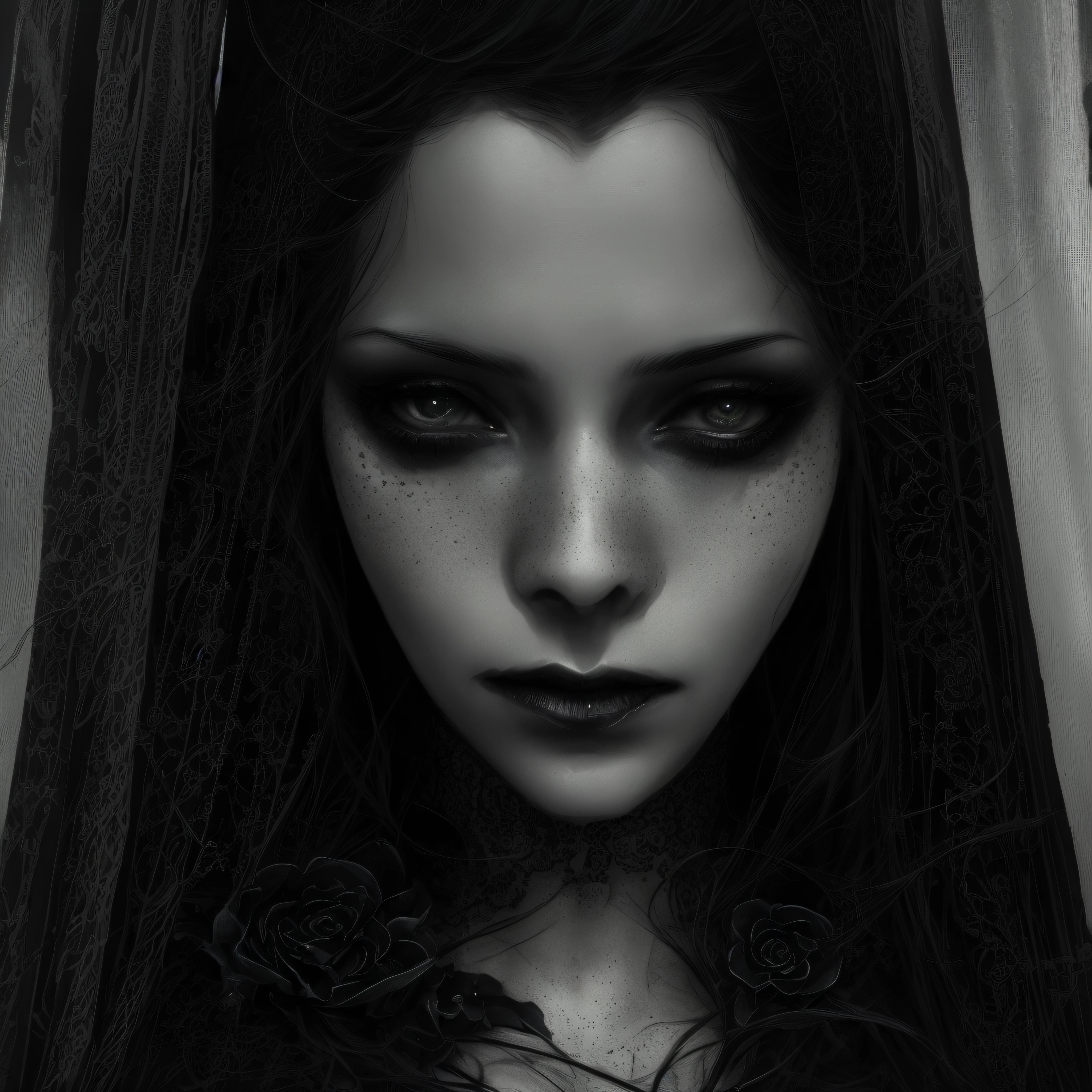 woman with a pale face and a black lacy dress, dark fantasy style, dark fantasy portrait, smoky, in style of dark fantasy art, tom bagshaw artstyle, dark fantasy, donato giancola, bastien lecouffe - deharme, artstyle tom bagshaw, dark fantasy art