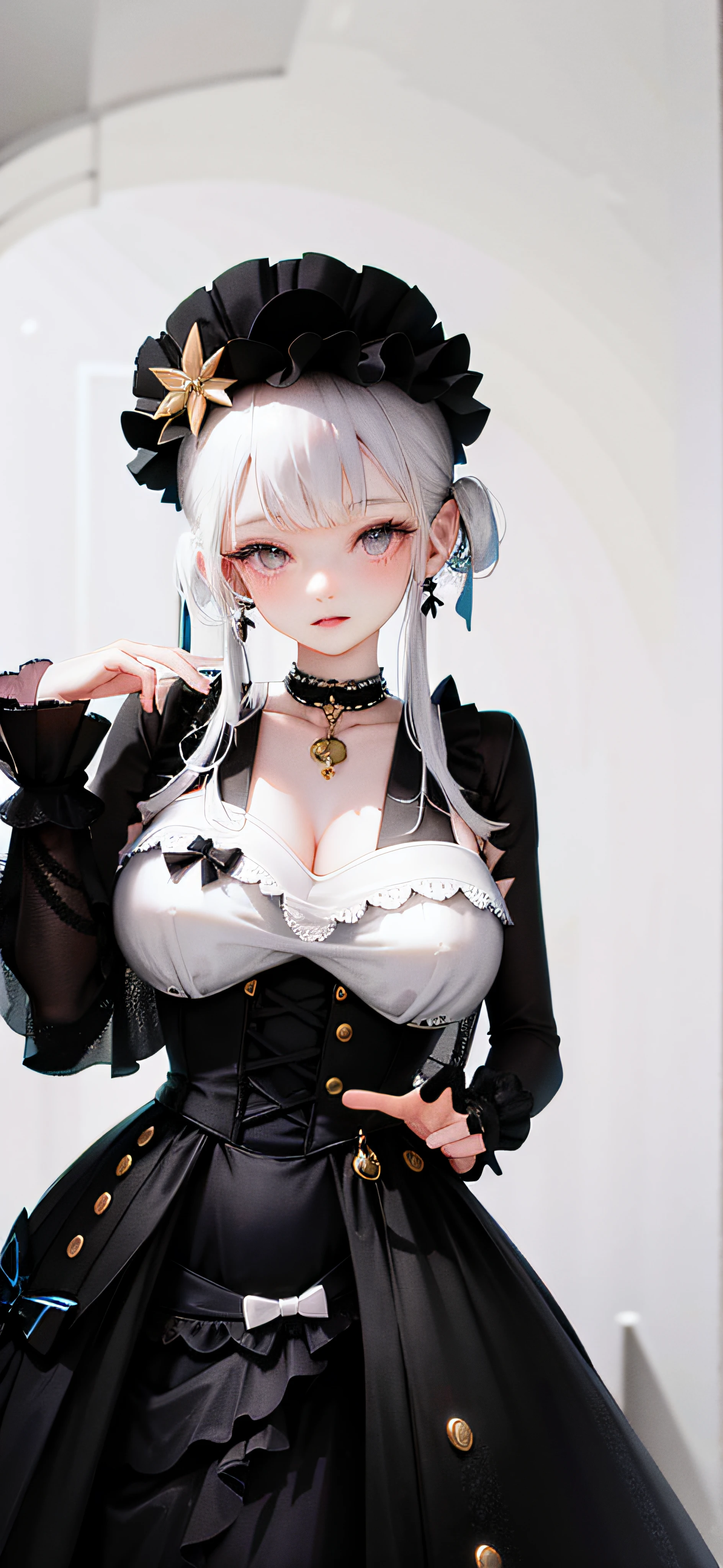 There was a woman in a black dress and hat, SSAO 8 K, ball jointed doll, E-Girl, e - girl, Loli, Guviz, 2 b, 2b, valentine, 🍂 Cute, highly detailed character, render of april, anime styled 3d, dollpunk, in clothes! Highly detailed